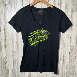 Vintage‎ Harley Davidson Black Green Rhinestone Baby Tee Womens Size Small